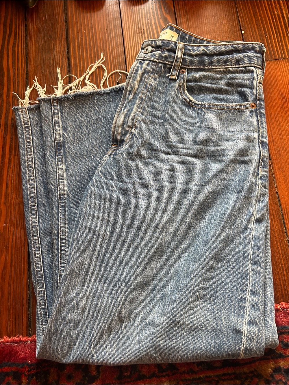 Abercrombie & Fitch Light Blue Frayed Hem Wide-Leg Jeans